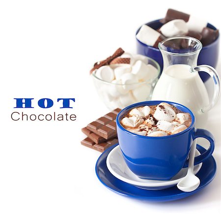 Delicious hot chocolate with marshmallow on white background. Stock Photo - Budget Royalty-Free & Subscription, Code: 400-07321671