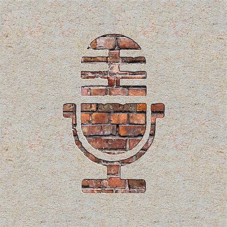 simsearch:400-06954069,k - Microphone Icon on the Brick and Plastered Wall. Photographie de stock - Aubaine LD & Abonnement, Code: 400-07323285