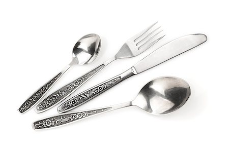 simsearch:400-06076985,k - Silverware or flatware set of fork, spoons and knife. Isolated on white background Stock Photo - Budget Royalty-Free & Subscription, Code: 400-07337795