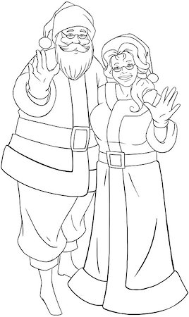 simsearch:400-06462885,k - Vector illustration coloring page of Santa and Mrs Claus standing hugged and waving their hands for Christmas. Stock Photo - Budget Royalty-Free & Subscription, Code: 400-07338389