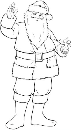 simsearch:400-06462885,k - Vector illustration coloring page of Santa Claus smiling and ringing a bell and waving his hand for Christmas. Stock Photo - Budget Royalty-Free & Subscription, Code: 400-07338390