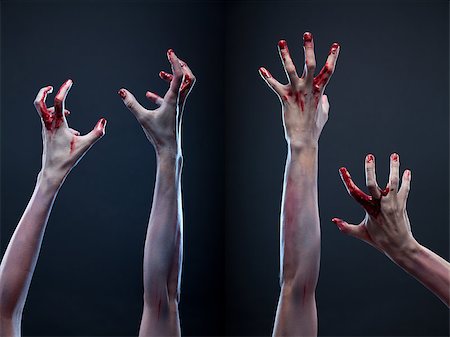 elisanth (artist) - Creepy set of bloody zombie hands, studio shot over gray background Photographie de stock - Aubaine LD & Abonnement, Code: 400-07338924