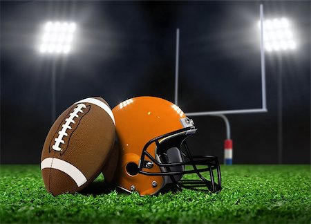 simsearch:400-05387122,k - Football Ball and Helmet On Grass under Spotlights Stock Photo - Budget Royalty-Free & Subscription, Code: 400-07338977