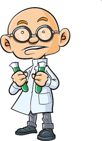 Cartoon bald scientist with two test tubes. Isolated Stock Photo - Budget Royalty-Free & Subscription, Code: 400-07330232