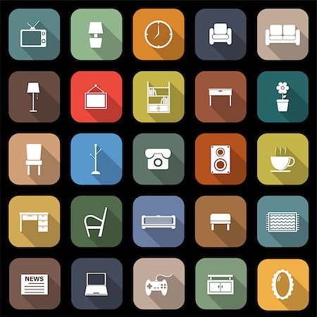 Living room flat icons with long shadow, stock vector Stock Photo - Budget Royalty-Free & Subscription, Code: 400-07330664