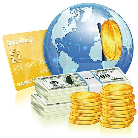 simsearch:400-06737278,k - Global Financial Concept with Credit Card, Money and Earth, vector icon isolated on white Stock Photo - Budget Royalty-Free & Subscription, Code: 400-07330824