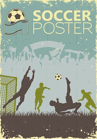 soccer retro designs - Soccer Poster with Players and Fans in retro colors on grunge background, vector illustration Stock Photo - Budget Royalty-Free & Subscription, Code: 400-07330827