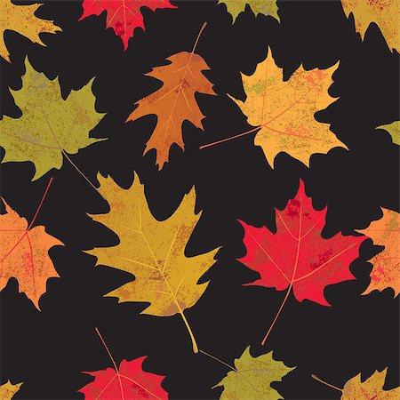 A seamless tileable illustration of colorful autumn leaves against a black background. Vector EPS 10 available. Stock Photo - Budget Royalty-Free & Subscription, Code: 400-07331135