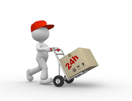 3d people - man, person with hand truck and packages. Postman. Stock Photo - Budget Royalty-Free & Subscription, Code: 400-07331402