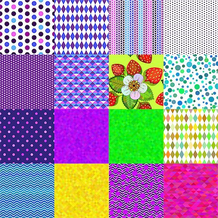 purple checkered background - Collection 16 colorful geometric and floral seamless patterns (vector eps 8) Stock Photo - Budget Royalty-Free & Subscription, Code: 400-07332223
