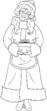 simsearch:400-06462885,k - Vector illustration coloring page of Mrs Claus holding a present for Christmas and smiling. Stock Photo - Budget Royalty-Free & Subscription, Code: 400-07332398