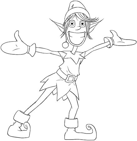 simsearch:400-06462885,k - Vector illustration coloring page of a Christmas elf spreading his arms and smiling. Stock Photo - Budget Royalty-Free & Subscription, Code: 400-07332392