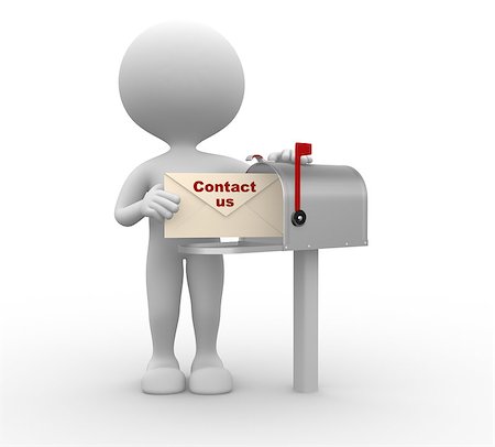 sender - 3d people - man, person with envelope beside mailbox. Contact us Stock Photo - Budget Royalty-Free & Subscription, Code: 400-07332625
