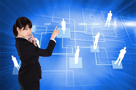 simsearch:614-02985267,k - Thoughtful businesswoman pointing against background with glowing squares Stock Photo - Budget Royalty-Free & Subscription, Code: 400-07345950