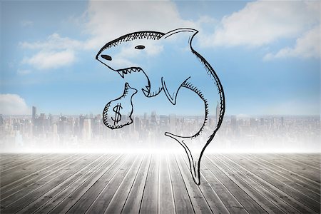 shark bite board - Loan shark doodle against cityscape on the horizon Stock Photo - Budget Royalty-Free & Subscription, Code: 400-07348019