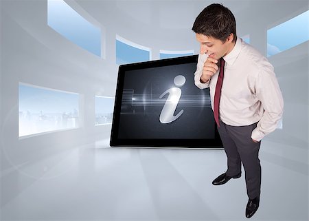 Thinking businessman touching his chin against bright white room with windows Stock Photo - Budget Royalty-Free & Subscription, Code: 400-07341222