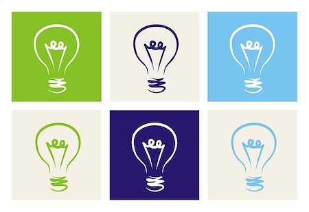 Light bulbs vector icon set on green, beige, blue and navy isolated on white background. Sign or symbol of creative invention or ecology power Stock Photo - Budget Royalty-Free & Subscription, Code: 400-07405593