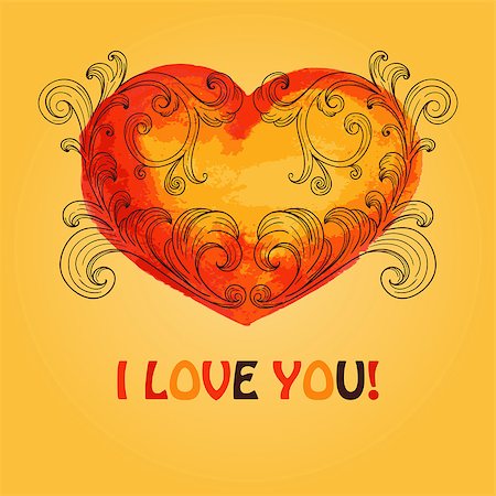 simsearch:400-04886615,k - vector valentine'sgreeting card  with watercolor heart and vintage floral ornament Stock Photo - Budget Royalty-Free & Subscription, Code: 400-07405688