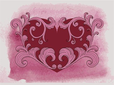 simsearch:400-04886615,k - vector valentine'sgreeting card with  heart and vintage floral ornament on watercolor background Stock Photo - Budget Royalty-Free & Subscription, Code: 400-07406064