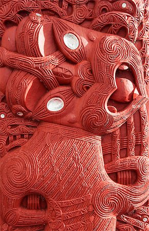 Beautiful maori carving. Detail of the historic meeting house Tamatekapua, Rotorua, New Zealand Stock Photo - Budget Royalty-Free & Subscription, Code: 400-07406102