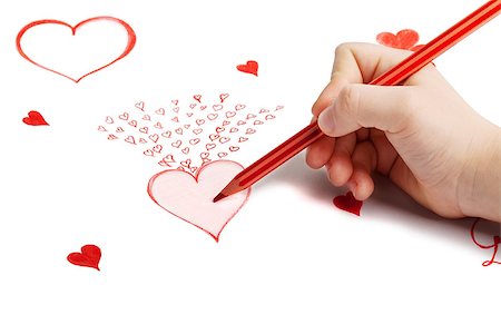 simsearch:400-04886615,k - Child's hand drawing Saint Valentine card with hearts Stock Photo - Budget Royalty-Free & Subscription, Code: 400-07408502