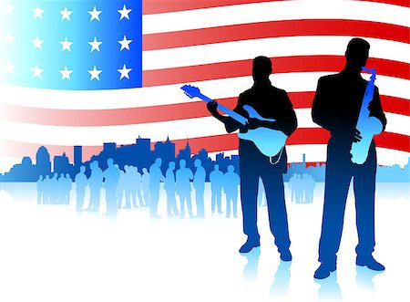 Origianl Vector Illustration: Music band on Patriotic American Flag background File is AI8 compatible Photographie de stock - Aubaine LD & Abonnement, Code: 400-07408848