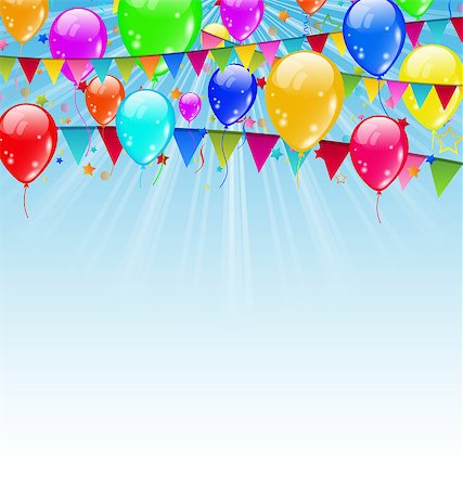 pennant flag - Illustration holiday background with birthday flags and confetti in the blue sky - vector Foto de stock - Super Valor sin royalties y Suscripción, Código: 400-07409472