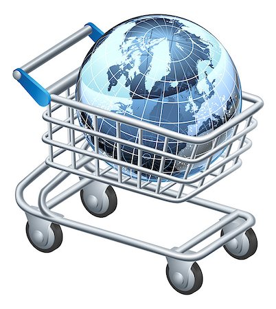 simsearch:400-06737278,k - Shopping trolley globe concept, supermarket shopping cart with globe, could be a concept for internet shopping or other Stock Photo - Budget Royalty-Free & Subscription, Code: 400-07409612