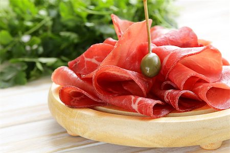 simsearch:400-06207145,k - Smoked meat bresaola snack on a cutting board Stock Photo - Budget Royalty-Free & Subscription, Code: 400-07415029