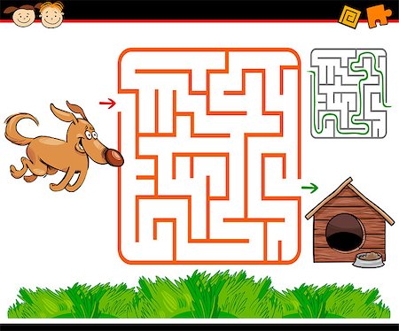 preliminary - Cartoon Illustration of Education Maze or Labyrinth Game for Preschool Children with Funny Dog and Doghouse or Kennel Stock Photo - Budget Royalty-Free & Subscription, Code: 400-07417676