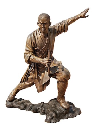 Shaolin warriors monk in Chinese Temple Viharn Sien, Chonburi, Thailand. Bronze statue isolated on white with clipping path Stock Photo - Budget Royalty-Free & Subscription, Code: 400-07418002