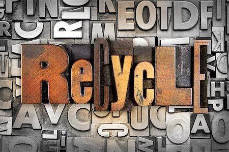 simsearch:400-07301131,k - The word RECYCLE written in vintage letterpress type Stock Photo - Budget Royalty-Free & Subscription, Code: 400-07418023