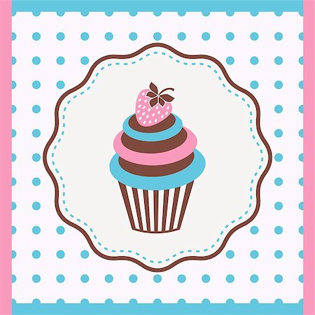 strawberry illustration - Vintage card with cupcake with strawberry vector illustration Stock Photo - Budget Royalty-Free & Subscription, Code: 400-07410109