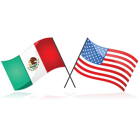 Glossy illustration showing the flag of Mexico beside the flag of the United States of America Stock Photo - Budget Royalty-Free & Subscription, Code: 400-07410164