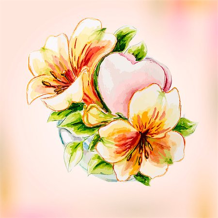 flowers bouquet vector - Spring watercolor flowers in vase. Greeting Card. Stock Photo - Budget Royalty-Free & Subscription, Code: 400-07410182