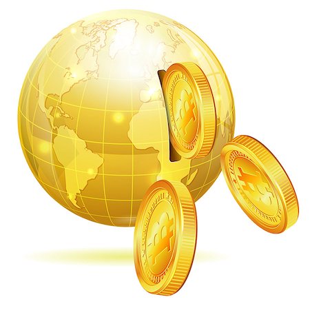 simsearch:400-06737278,k - Global Financial Concept with Money Bitcoins and Earth, vector icon isolated on white Stock Photo - Budget Royalty-Free & Subscription, Code: 400-07410248