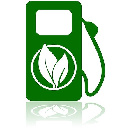 Icon showing a green gas pump with a leaf on it to represent an environmentally friend option of fuel Stock Photo - Budget Royalty-Free & Subscription, Code: 400-07410810