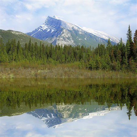 pyramid lake - Rundle mountain and its reflection in Vermilion lake water. Stock Photo - Budget Royalty-Free & Subscription, Code: 400-07412202