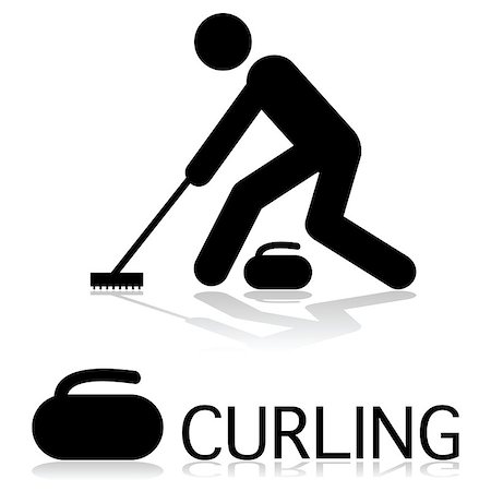 Icon showing a person curling as well as a rock beside the word curling. Stock Photo - Budget Royalty-Free & Subscription, Code: 400-07413041