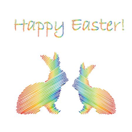 simsearch:400-07424187,k - Multicolor silhouette of two Easter bunny rabbits. Design Easter card. Vector-art illustration on a white background Photographie de stock - Aubaine LD & Abonnement, Code: 400-07424188