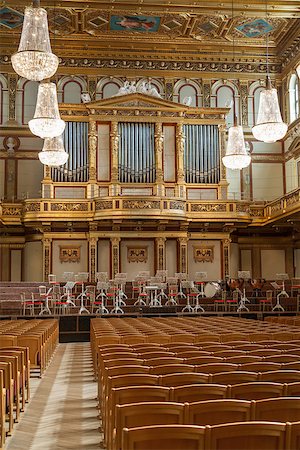 VIENNA, AUSTRIA - SEPTEMBER 07: Golden Hall in the Wiener Musikverein, concert hall. It is the home to the Vienna Philharmonic orchestra on Sept. 07, 2013. Vienna, Austria. Stock Photo - Budget Royalty-Free & Subscription, Code: 400-07424907