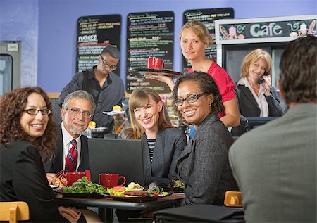 simsearch:400-04099373,k - Barista serving diverse group of smiling business people Stock Photo - Budget Royalty-Free & Subscription, Code: 400-07426179
