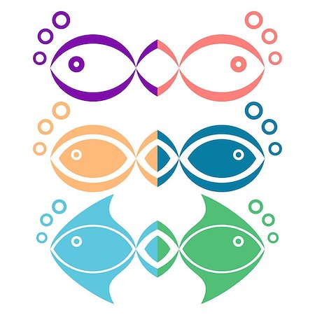 Various colorful fish icons with bubbles on white Stock Photo - Budget Royalty-Free & Subscription, Code: 400-07426570