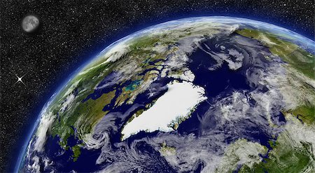 Arctic region on planet Earth from space with Moon and stars in the background. Elements of this image furnished by NASA. Stock Photo - Budget Royalty-Free & Subscription, Code: 400-07426803