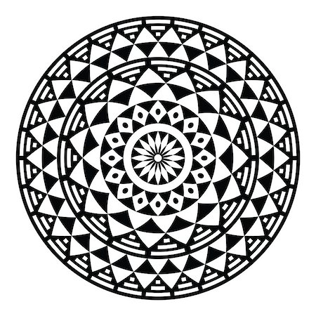 Vector folk round pattern in black and white isolated on white Stock Photo - Budget Royalty-Free & Subscription, Code: 400-07428347