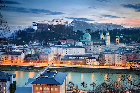 Image of Salzburg during twilight blue hour. Stock Photo - Budget Royalty-Free & Subscription, Code: 400-07428393