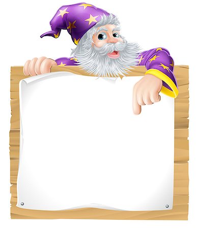 Wizard character with beard pointing pointing at a scroll sign background Stock Photo - Budget Royalty-Free & Subscription, Code: 400-07429026