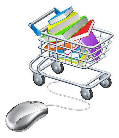 simsearch:700-01163575,k - Books in a shopping trolley or cart connected to computer mouse, concept for online education or shopping for books on the internet Stock Photo - Budget Royalty-Free & Subscription, Code: 400-07429022