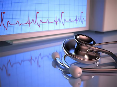 simsearch:400-07222508,k - Stethoscope in front of the heartbeat monitor. Photographie de stock - Aubaine LD & Abonnement, Code: 400-07421312