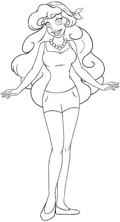 simsearch:400-07421488,k - Vector illustration coloring page of an african teenage girl in tanktop and shorts. Stock Photo - Budget Royalty-Free & Subscription, Code: 400-07421445